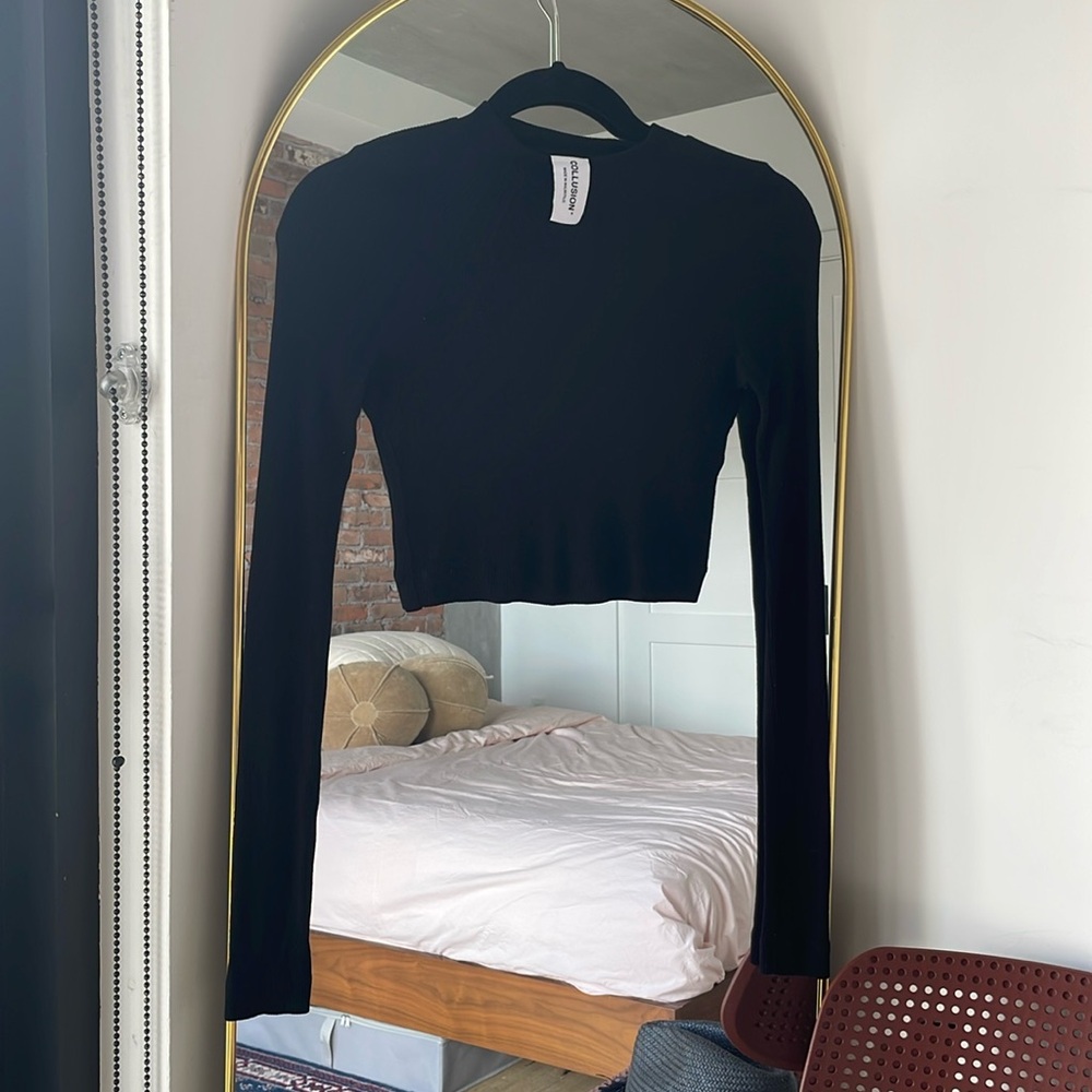 Collusion Cropped Black Long Sleeve Crew Neck SM